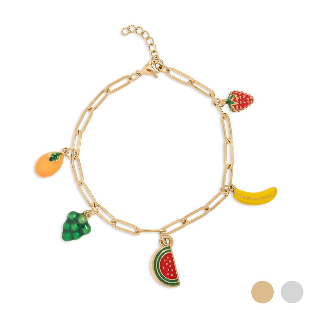 18K Gold PVD Stainless Steel Fruit Charm Bracelet | Colorful Non-Tarnishing Luxe